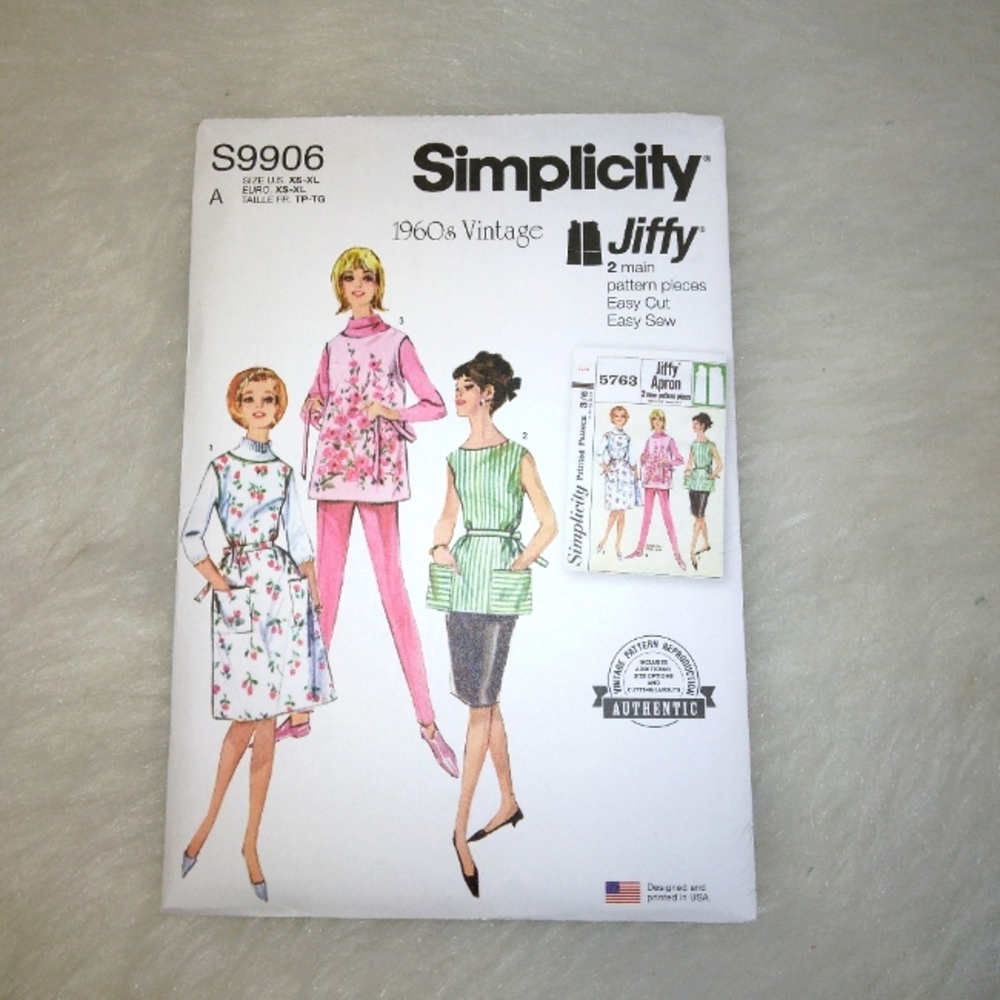 SIMPLICITY S9906 Vintage Reprint  1960s Jiffy Apron 2 Lengths 2 Main Pieces